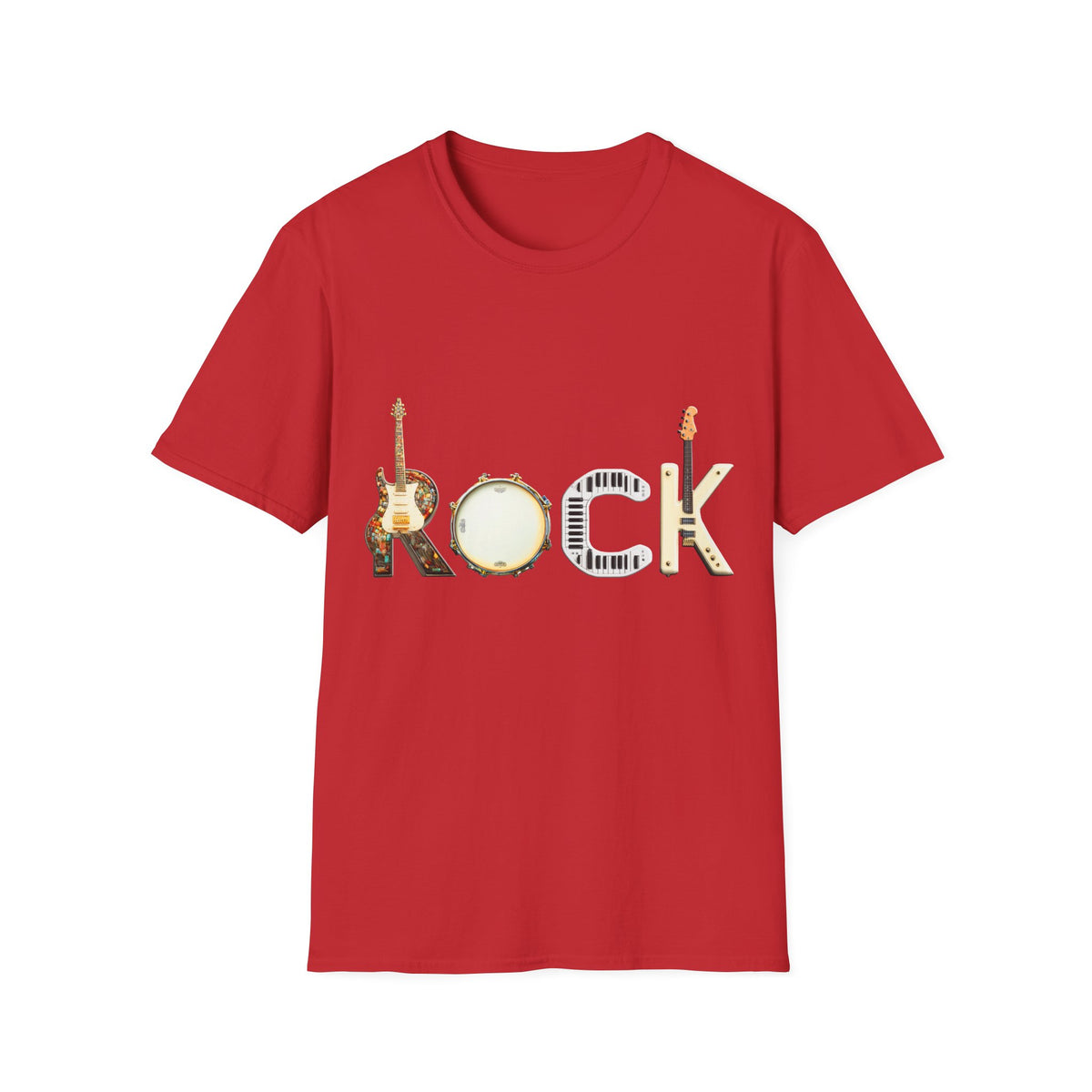 🎵 Rock Instrument Typography T-Shirt, Unisex, Colors ⚫🔵🔴🟡⚪