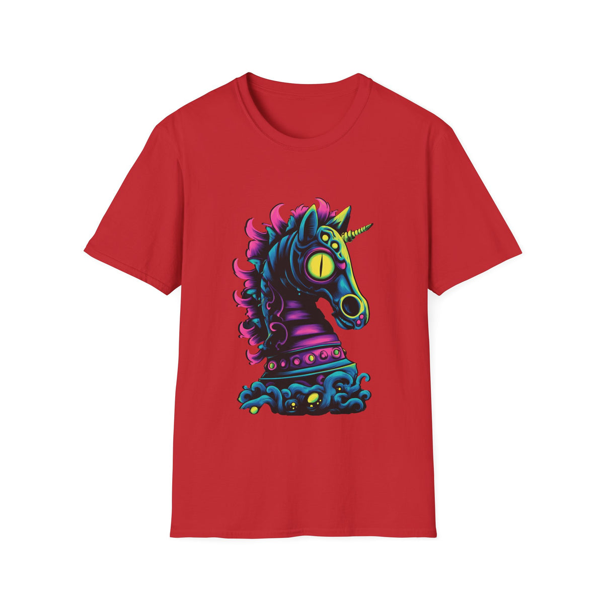 ♞ Psychedelic Horse Head T-Shirt – Trippy Colorful Stallion Graphic Tee, Unisex, Colors ⚫🔵🔴🟡⚪