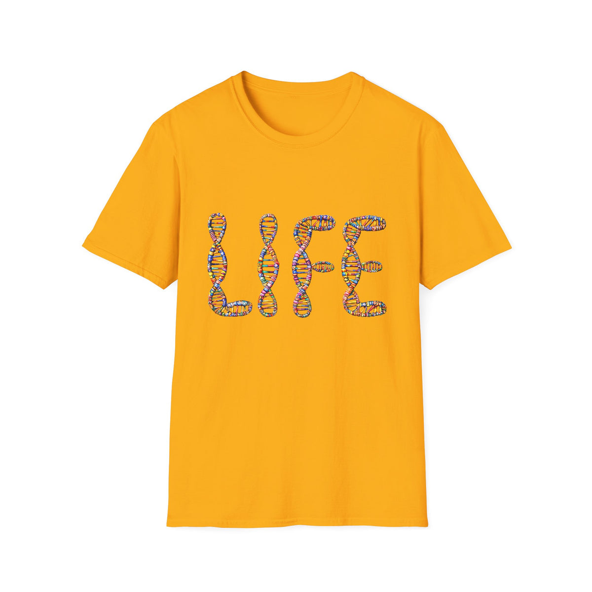 🧬 DNA "LIFE" T-Shirt – Minimalist Science & Biology Graphic Tee, Unisex, Colors ⚫🔵🔴🟡⚪