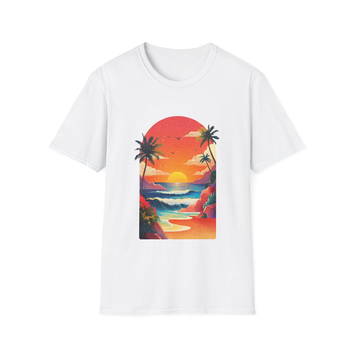 🌊 Ocean Golden Hour Sunset T-Shirt – Coastal Waves, Warm Sunset Glow, Unisex, Colors ⚫🔵🔴🟠🟡⚪