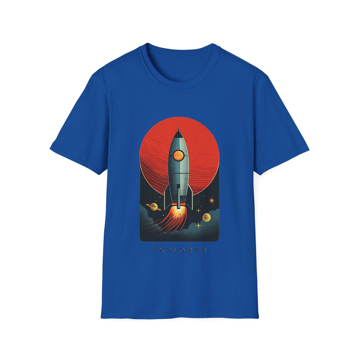 🚀 Retro Rocket Explorer T-Shirt | Space Adventure, Unisex, Colors ⚫🔵🔴🟠🟡⚪