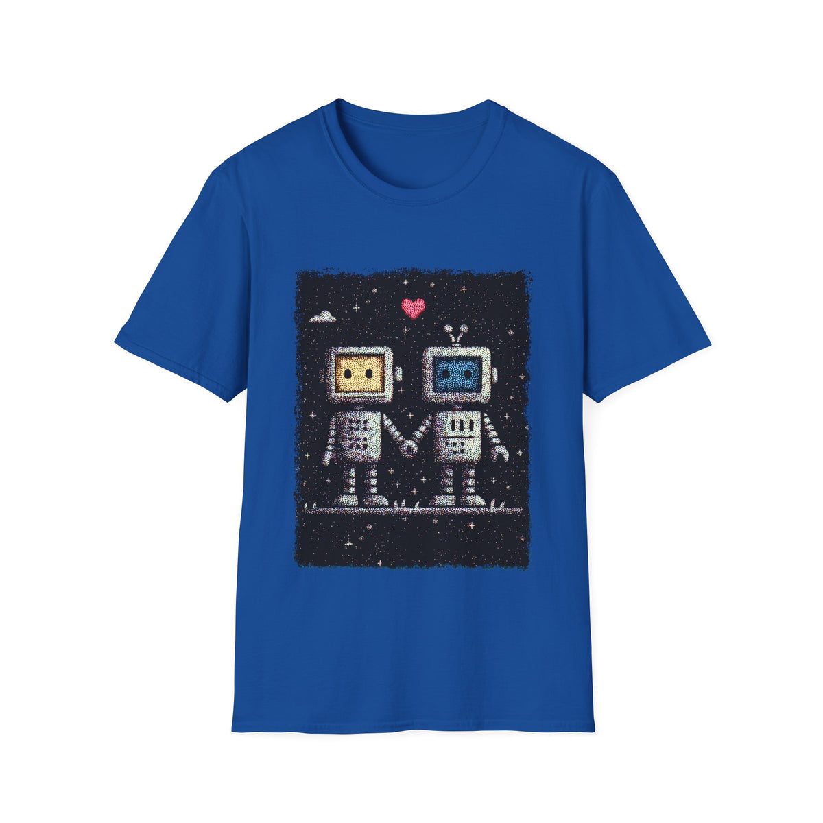 ❤️ Digital Love – Cute Robots in Love Graphic T-Shirt | Romance Tee, Unisex, Colors ⚫🔵🔴🟠🟡⚪