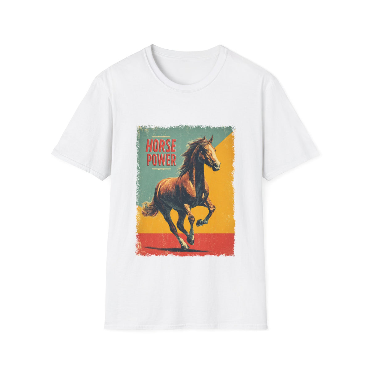 🐴 Retro Horse Power Vintage T-Shirt | Classic Muscle Horse Graphic Tee, Unisex, Colors ⚫🔵🔴🟠🟡⚪