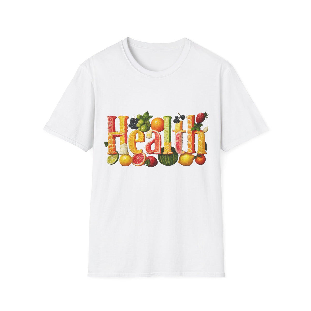 ⚕️ Health Typography Fruit T-Shirt | Healthy Lifestyle, Unisex, Colors ⚫🔵🔴🟡⚪