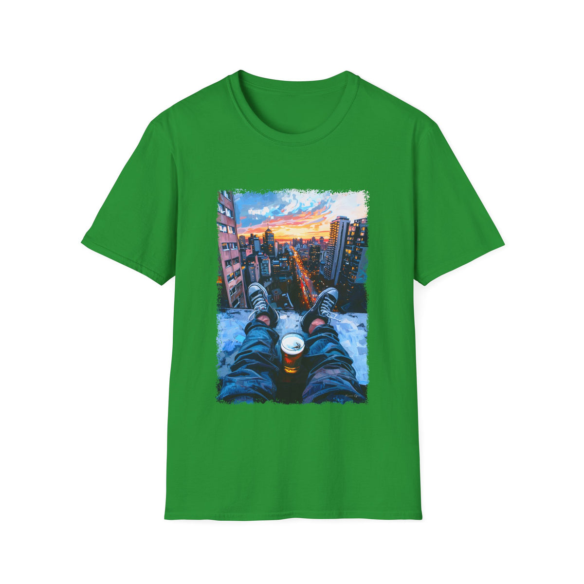 🍺 Chill Beer Rooftop Vibes T-Shirt, Unisex, Colors ⚫🔵🔴🟢 🟠 🟡⚪