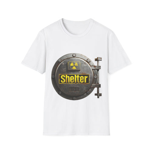 ☢️ Shelter T-Shirt – Post-Apocalyptic, Unisex, Colors ⚫🔵🔴🟠🟡⚪
