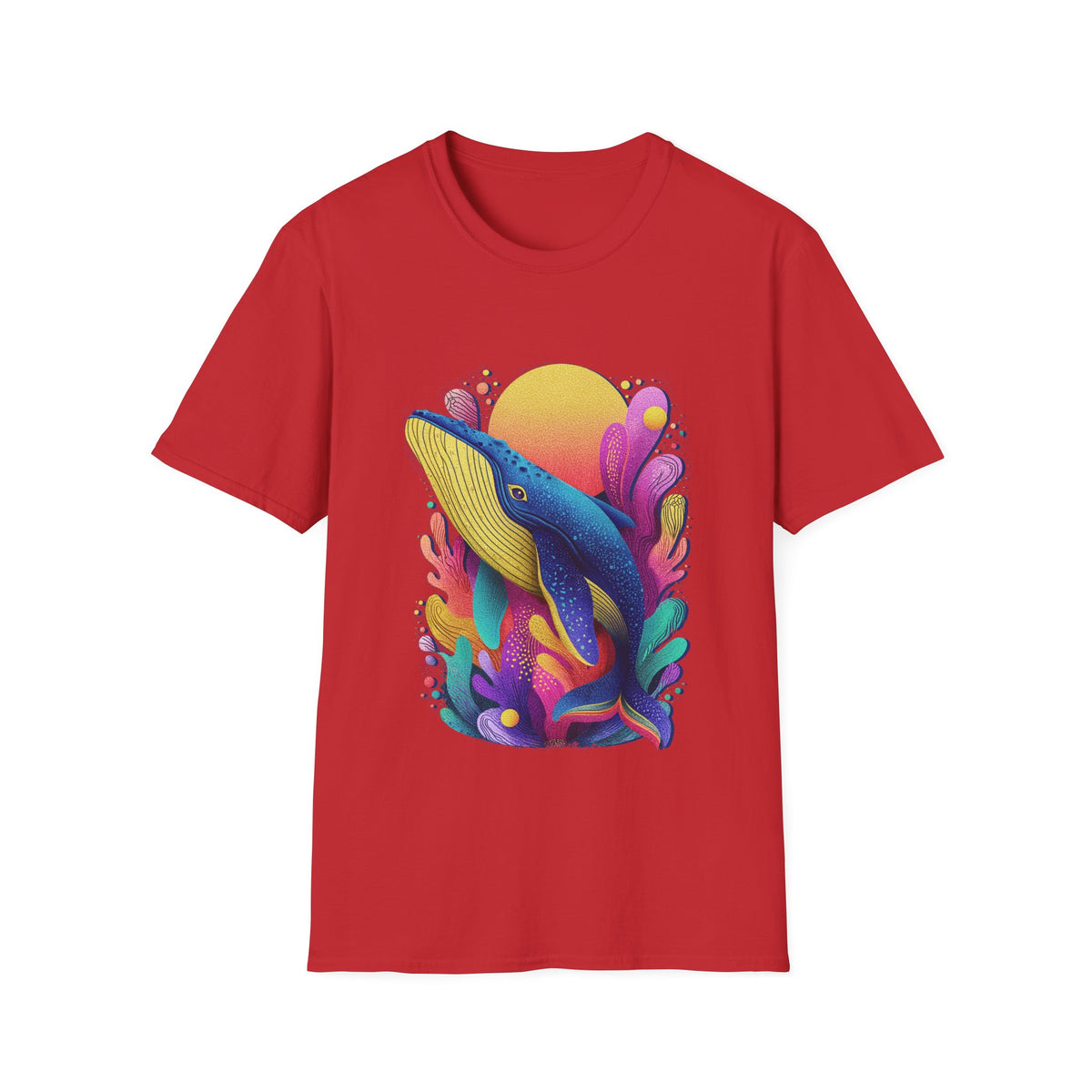 🐳 Majestic Whale Ocean T-Shirt – Minimal Marine Life Graphic Tee, Unisex, Colors ⚫🔵🔴🟠🟡⚪