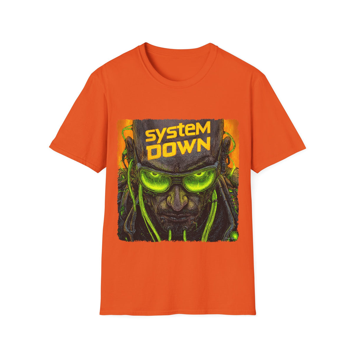 👾 System Down T-Shirt – Cyberpunk Graphic Tee, Unisex, Colors ⚫🔵🔴🟡⚪