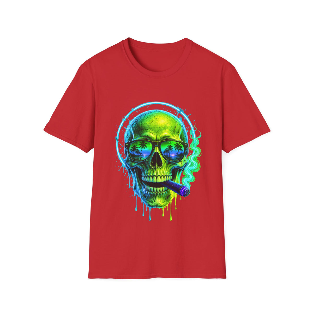 💀 Tropical Skull T-Shirt, Unisex, Colors ⚫🔵🔴🟢🟠🟡⚪