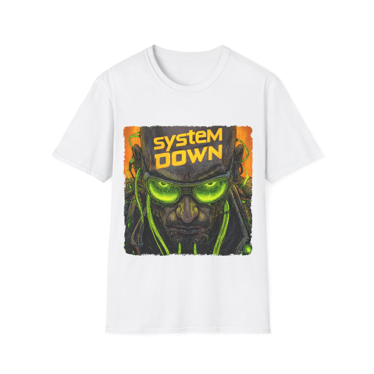 👾 System Down T-Shirt – Cyberpunk Graphic Tee, Unisex, Colors ⚫🔵🔴🟡⚪