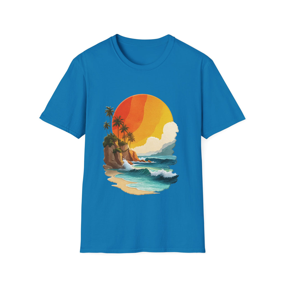 🌊 Ocean Sunset T-Shirt – Coastal Waves & Golden Horizon Graphic Tee, Unisex, Colors ⚫🔵🔴🟡⚪