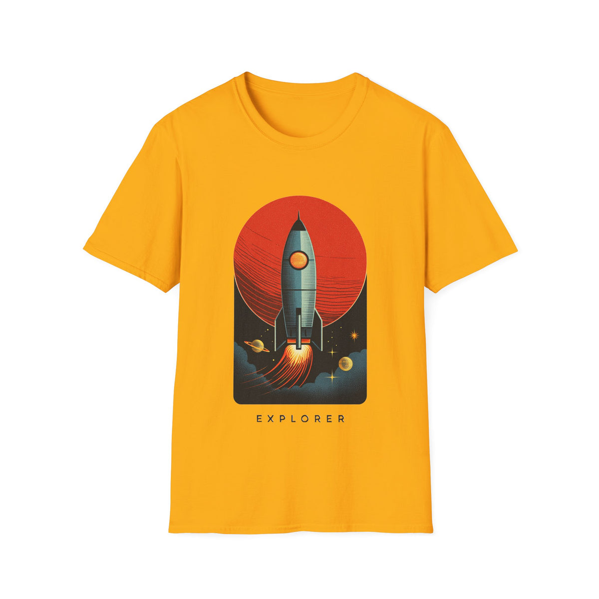 🚀 Retro Rocket Explorer T-Shirt | Space Adventure, Unisex, Colors ⚫🔵🔴🟠🟡⚪