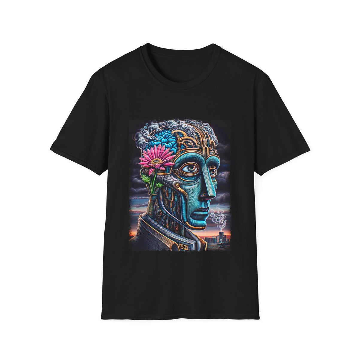 🖼️ Surreal T-Shirt – Mechanical Human Art, Unisex, Colors ⚫🔵🔴🟡⚪