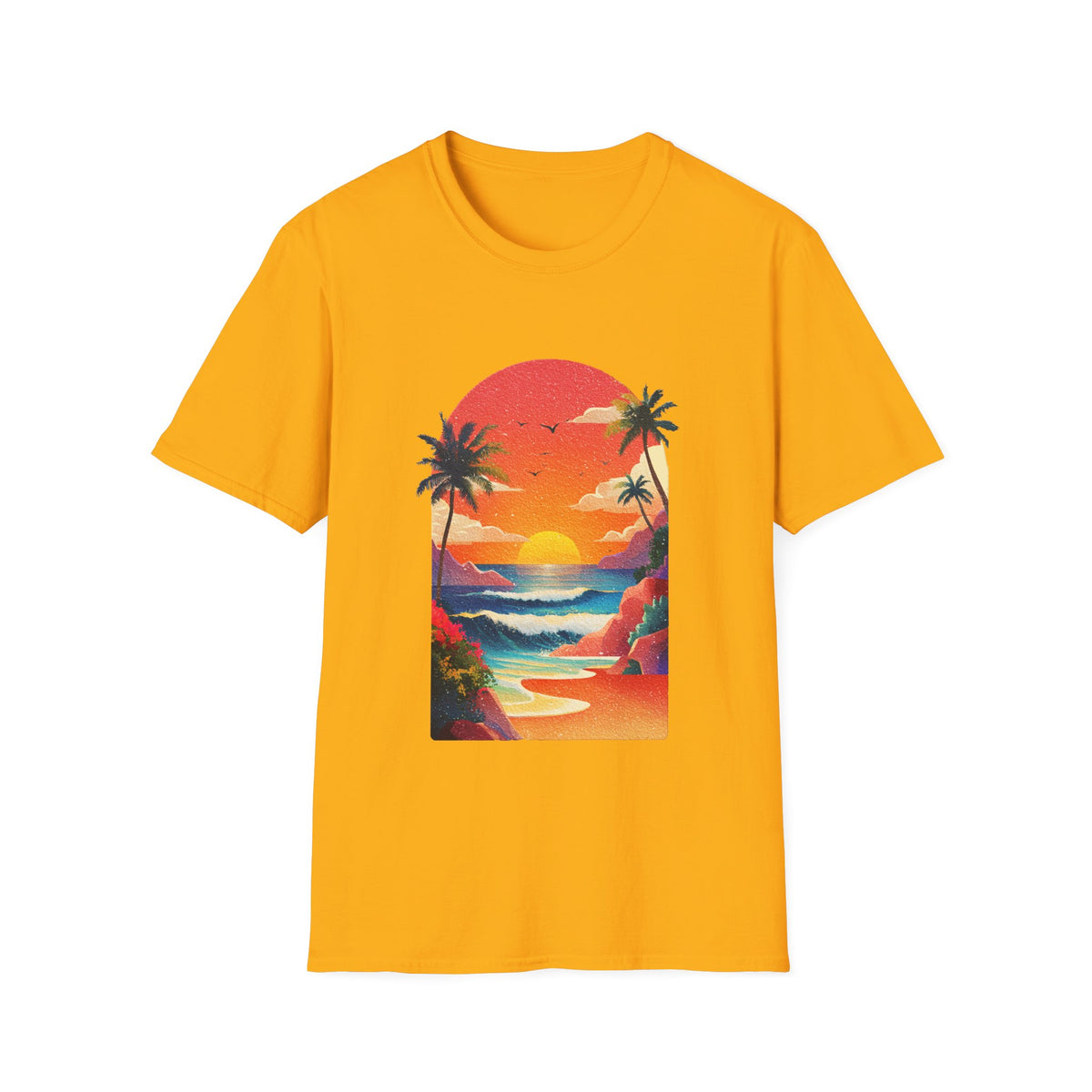 🌊 Ocean Golden Hour Sunset T-Shirt – Coastal Waves, Warm Sunset Glow, Unisex, Colors ⚫🔵🔴🟠🟡⚪