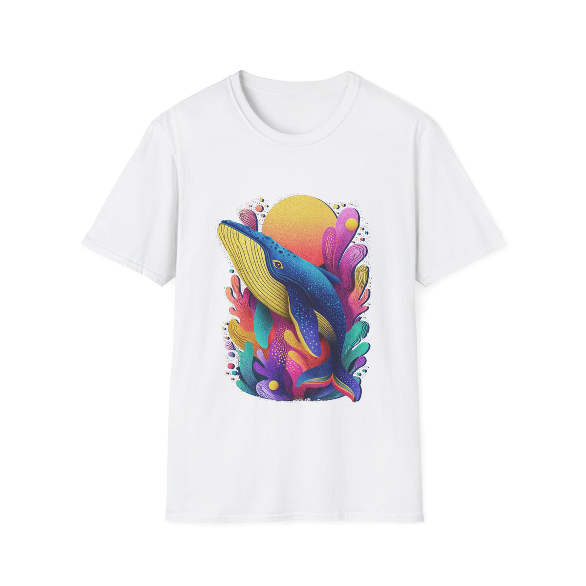 🐳 Majestic Whale Ocean T-Shirt – Minimal Marine Life Graphic Tee, Unisex, Colors ⚫🔵🔴🟠🟡⚪