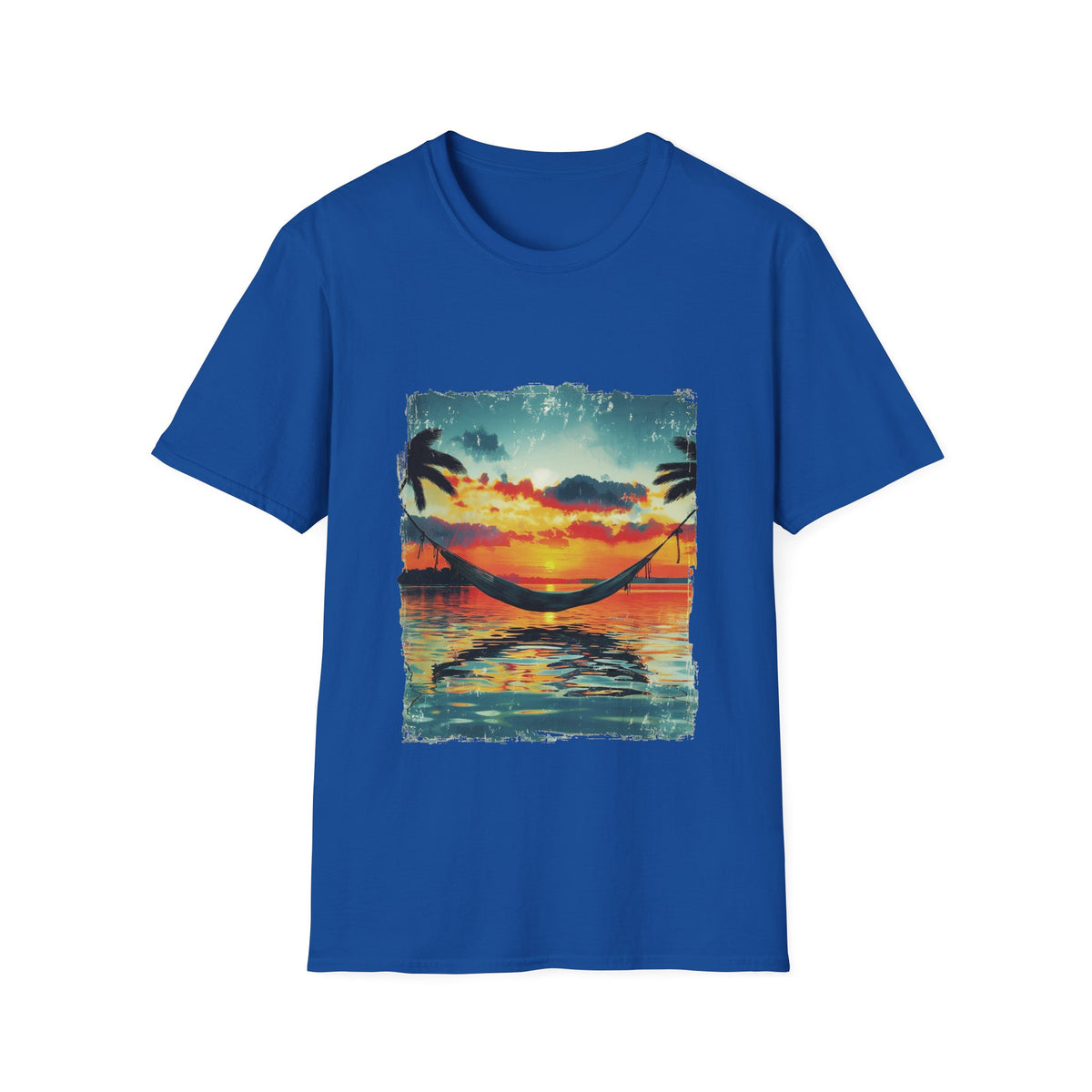 🏝️ Hammock Over the Ocean – Relax Vibes Graphic T-Shirt, Unisex, Colors ⚫🔵🔴🟡⚪