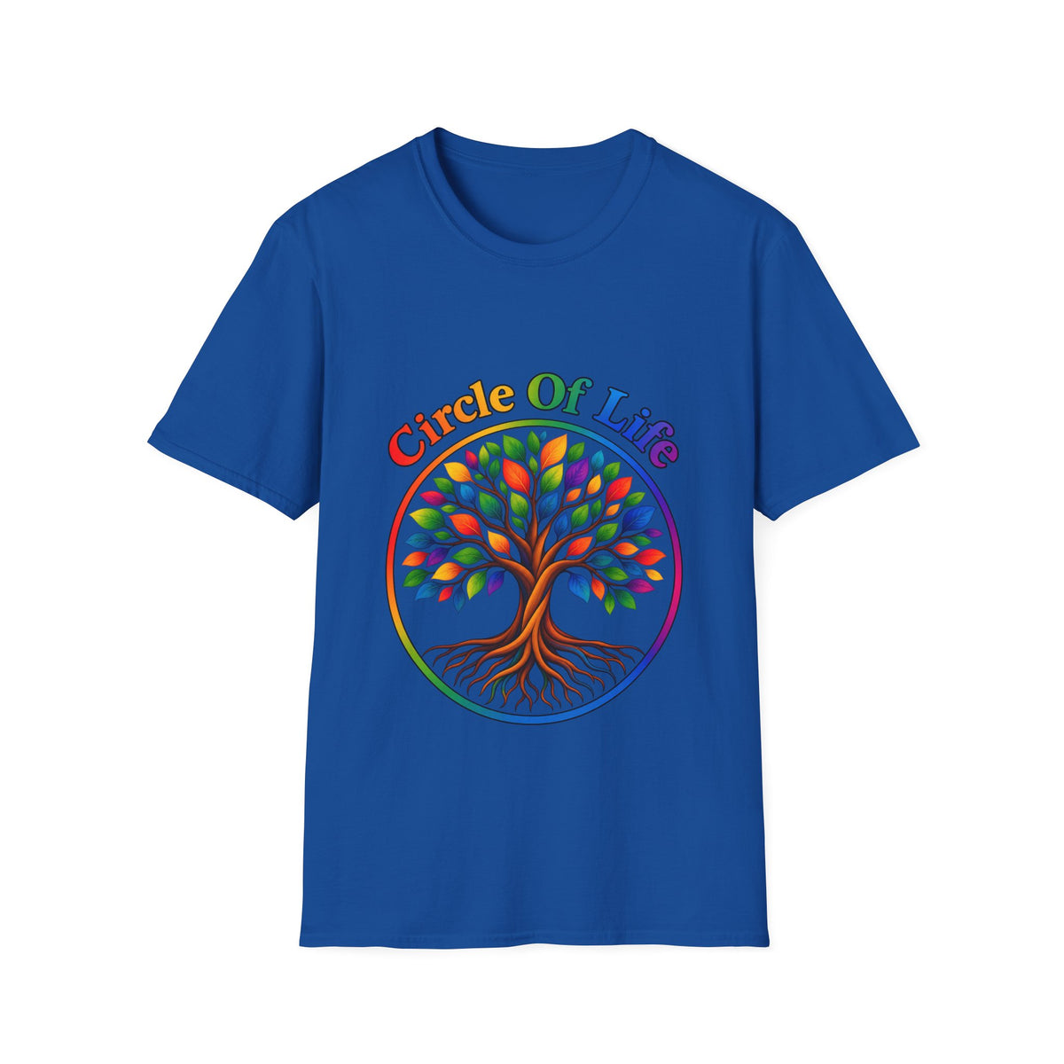 🌳 Circle of Life Tree T-Shirt – Colorful Nature & Growth Graphic Tee, Unisex, Colors ⚫🔵🔴🟢🟠🟡⚪
