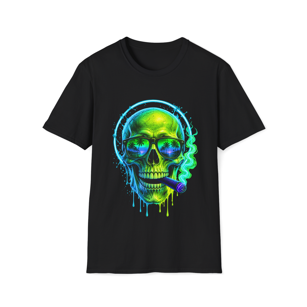 💀 Tropical Skull T-Shirt, Unisex, Colors ⚫🔵🔴🟢🟠🟡⚪