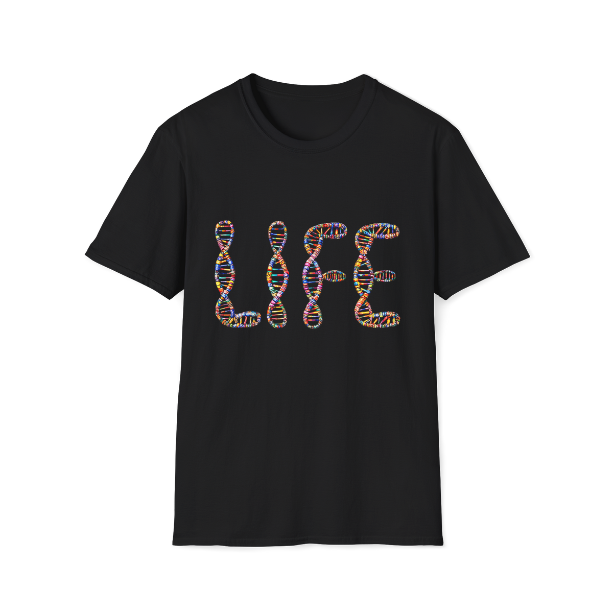 🧬 DNA "LIFE" T-Shirt – Minimalist Science & Biology Graphic Tee, Unisex, Colors ⚫🔵🔴🟡⚪