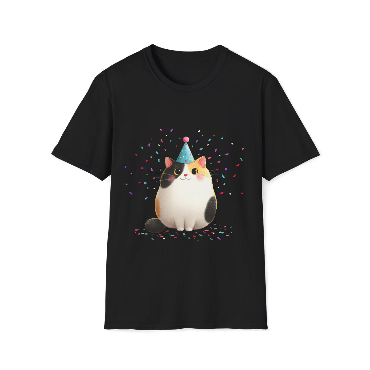 🥳 Cute Cat Birthday T-Shirt | Funny Kitty Celebration, Unisex, Colors ⚫🔵🔴🟠🟡⚪