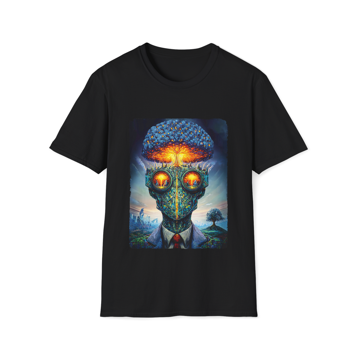 🤯 Atom Head – Surreal Streetwear Graphic Tee, Unisex, Colors ⚫🔵🔴🟡⚪