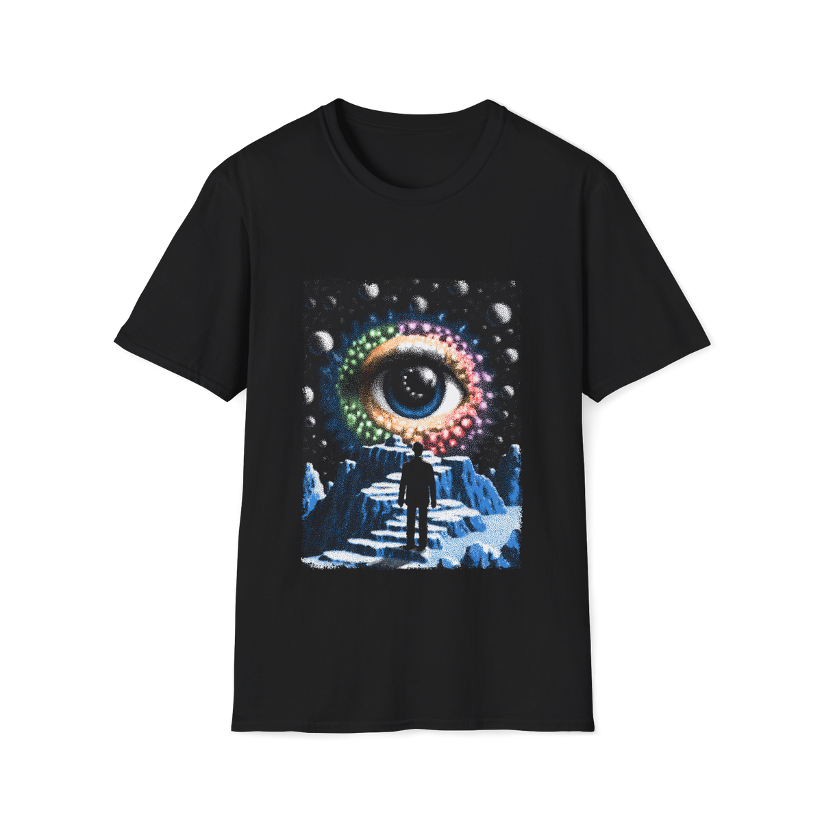 👁️ Surreal Watcher T-Shirt – Abstract Cosmic Vision Art Tee, Unisex, Colors ⚫🔵🔴🟡⚪