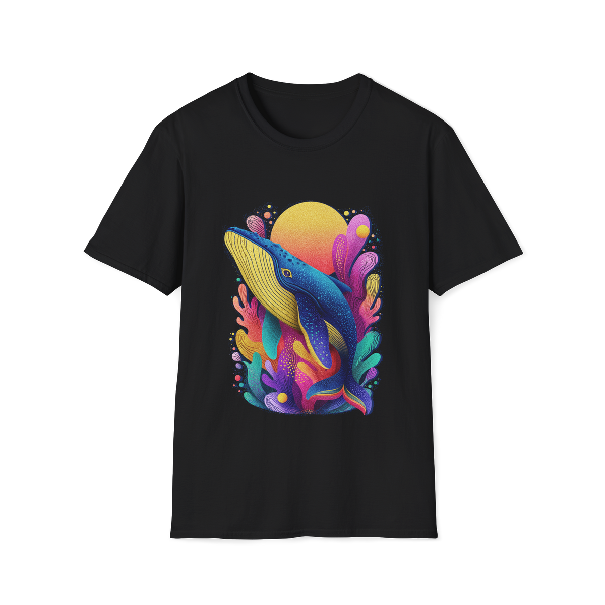 🐳 Majestic Whale Ocean T-Shirt – Minimal Marine Life Graphic Tee, Unisex, Colors ⚫🔵🔴🟠🟡⚪