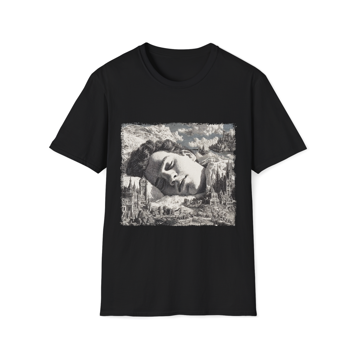 💭 Dreaming Big T-Shirt | Surreal Black & White Art Tee, Unisex, Colors ⚫🔵🔴🟡⚪