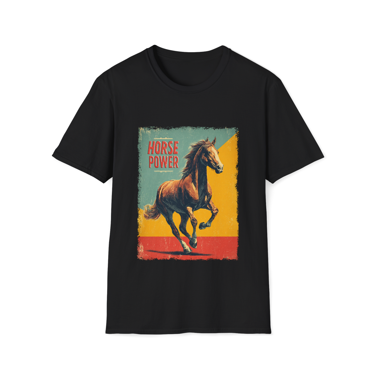 🐴 Retro Horse Power Vintage T-Shirt | Classic Muscle Horse Graphic Tee, Unisex, Colors ⚫🔵🔴🟠🟡⚪