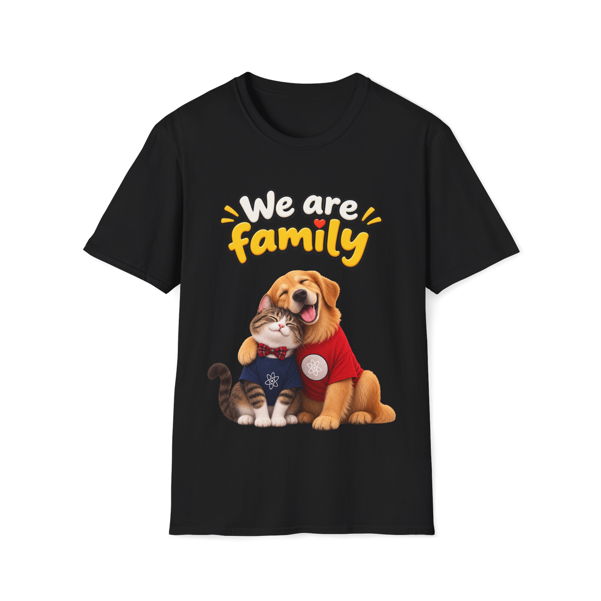 😻🐶 Cat & Dog Best Friends – Cute Hugging Animals T-Shirt, Unisex, Colors ⚫🔵🟢🟠🟡⚪