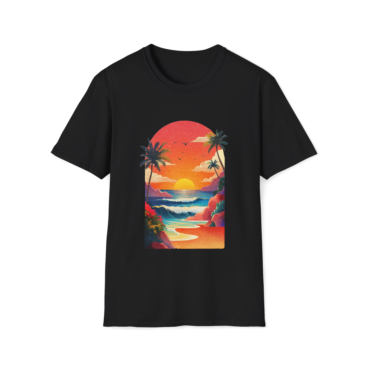 🌊 Ocean Golden Hour Sunset T-Shirt – Coastal Waves, Warm Sunset Glow, Unisex, Colors ⚫🔵🔴🟠🟡⚪