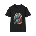 ♘ Mosaik Pferd T-Shirt | Buntes geometrisches Pferd Kunst T-Shirt