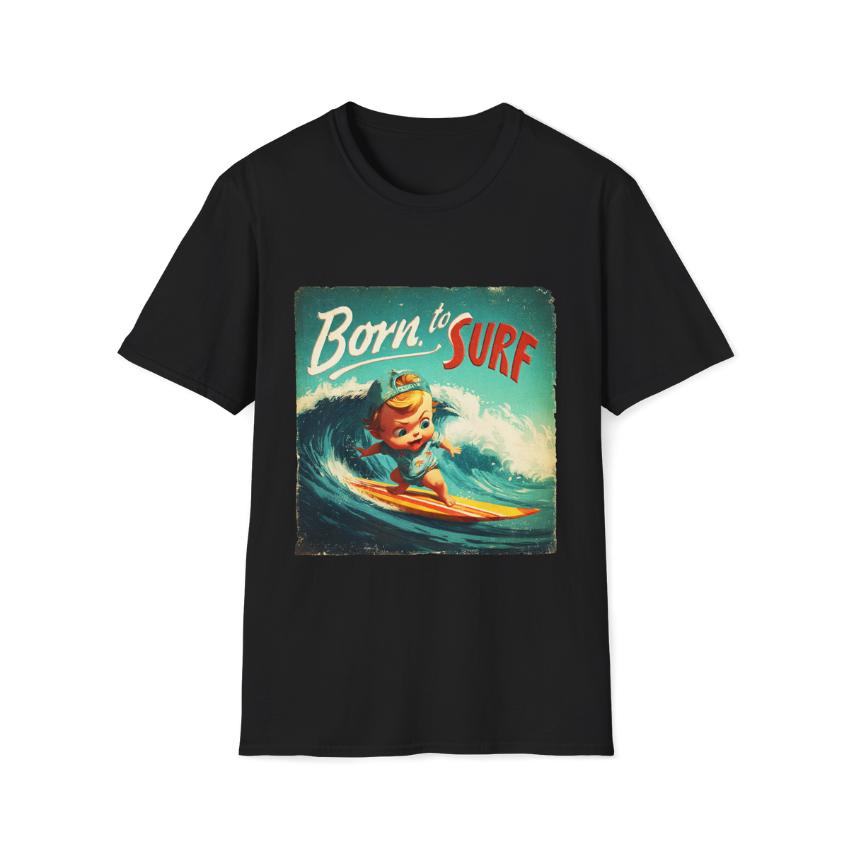 🏄 Baby Surfer – Vintage Vibes Cute Surfing Sports T-Shirt, Unisex, Colors ⚫🔵🔴🟡⚪