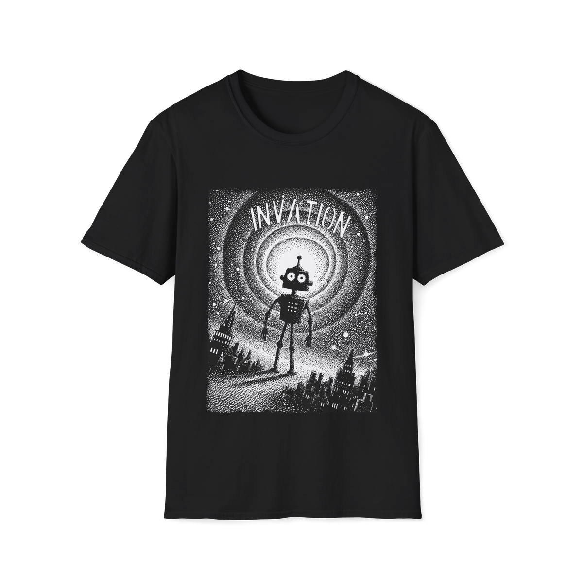 🤖 Invasion Graphic T-Shirt, Unisex, Colors ⚫🔵🔴🟠🟡⚪