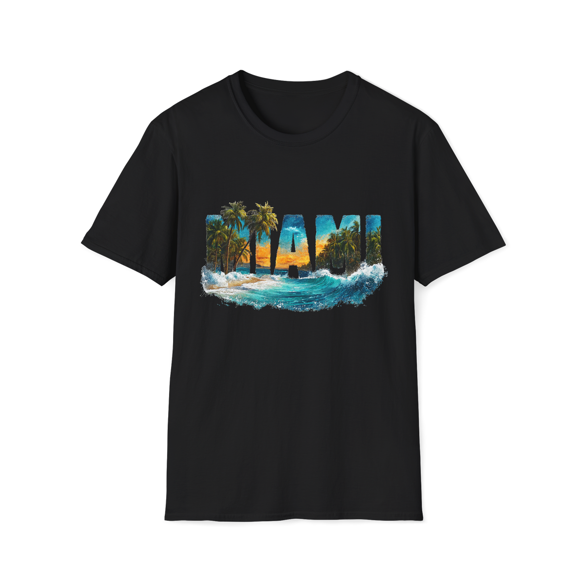 🏖️ Miami Sunset T-Shirt, Unisex, Colors ⚫🔵🔴🟡⚪