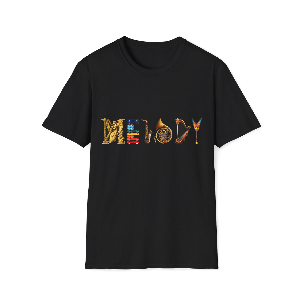 🎵 Melody Instrument Typography T-Shirt, Unisex, Colors ⚫🔵🔴🟡⚪
