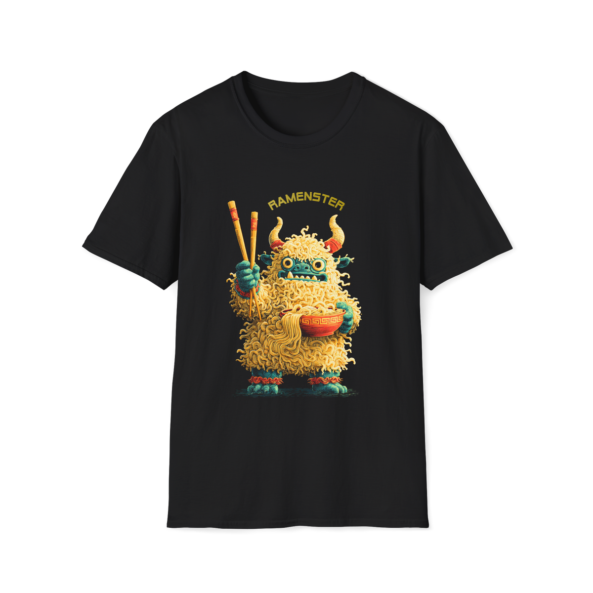 🍜 Ramen Monster – Slurp of Destruction Japanese Noodle T-Shirt, Unisex, Colors ⚫🔵🔴🟡⚪