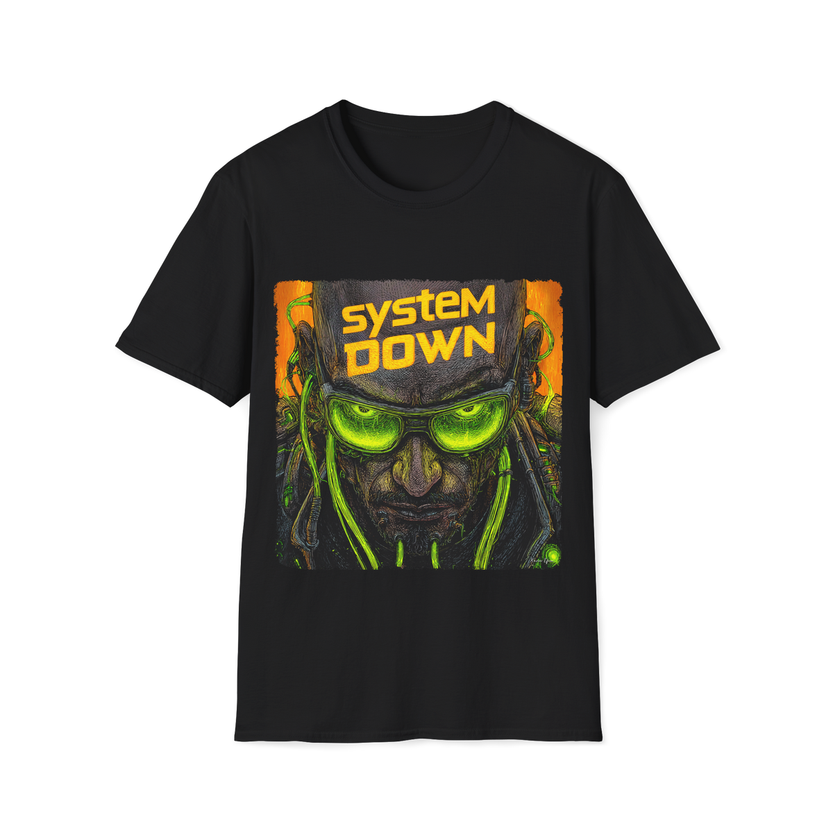 👾 System Down T-Shirt – Cyberpunk Graphic Tee, Unisex, Colors ⚫🔵🔴🟡⚪