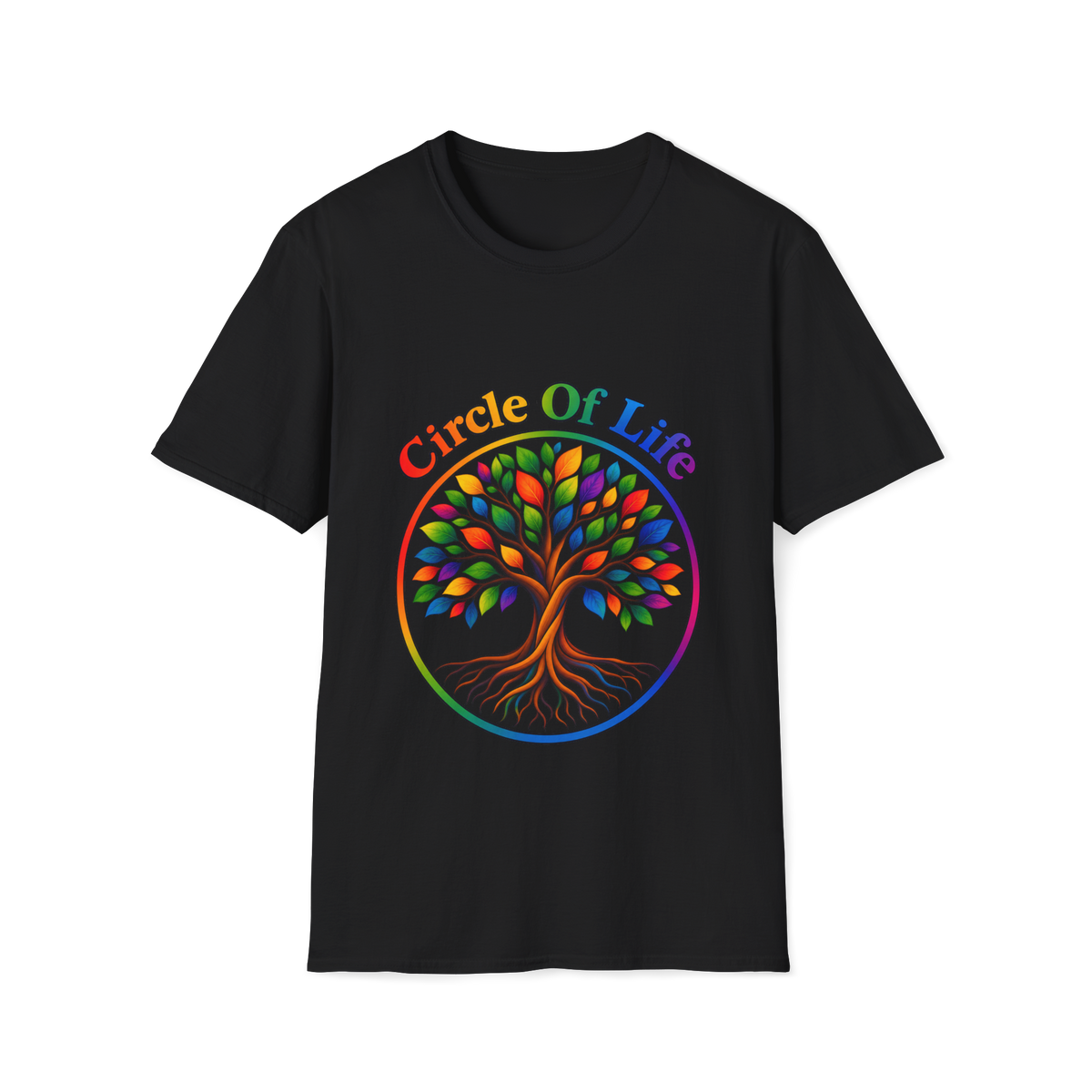 🌳 Circle of Life Tree T-Shirt – Colorful Nature & Growth Graphic Tee, Unisex, Colors ⚫🔵🔴🟢🟠🟡⚪