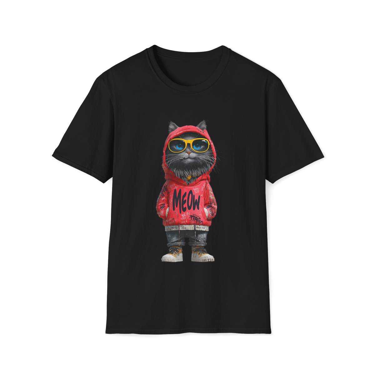😎 Cool Hooded Cat T-Shirt, Unisex, Colors ⚫🔵🔴🟡⚪