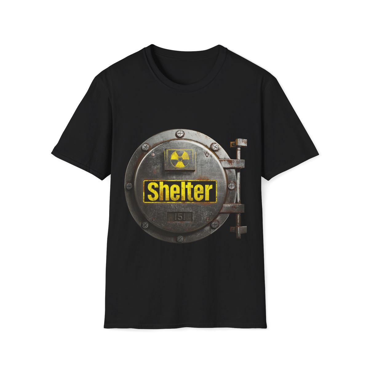 ☢️ Shelter T-Shirt – Post-Apocalyptic, Unisex, Colors ⚫🔵🔴🟠🟡⚪
