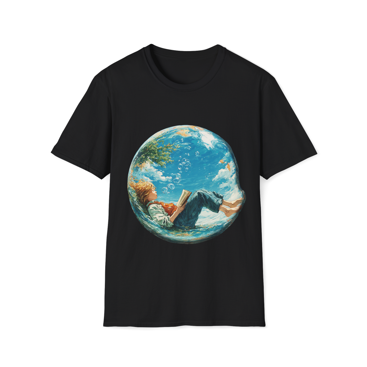 🕮 The Reading Bubble T-Shirt – Book Lover Graphic Tee, Unisex, Colors ⚫🔵🔴🟡⚪