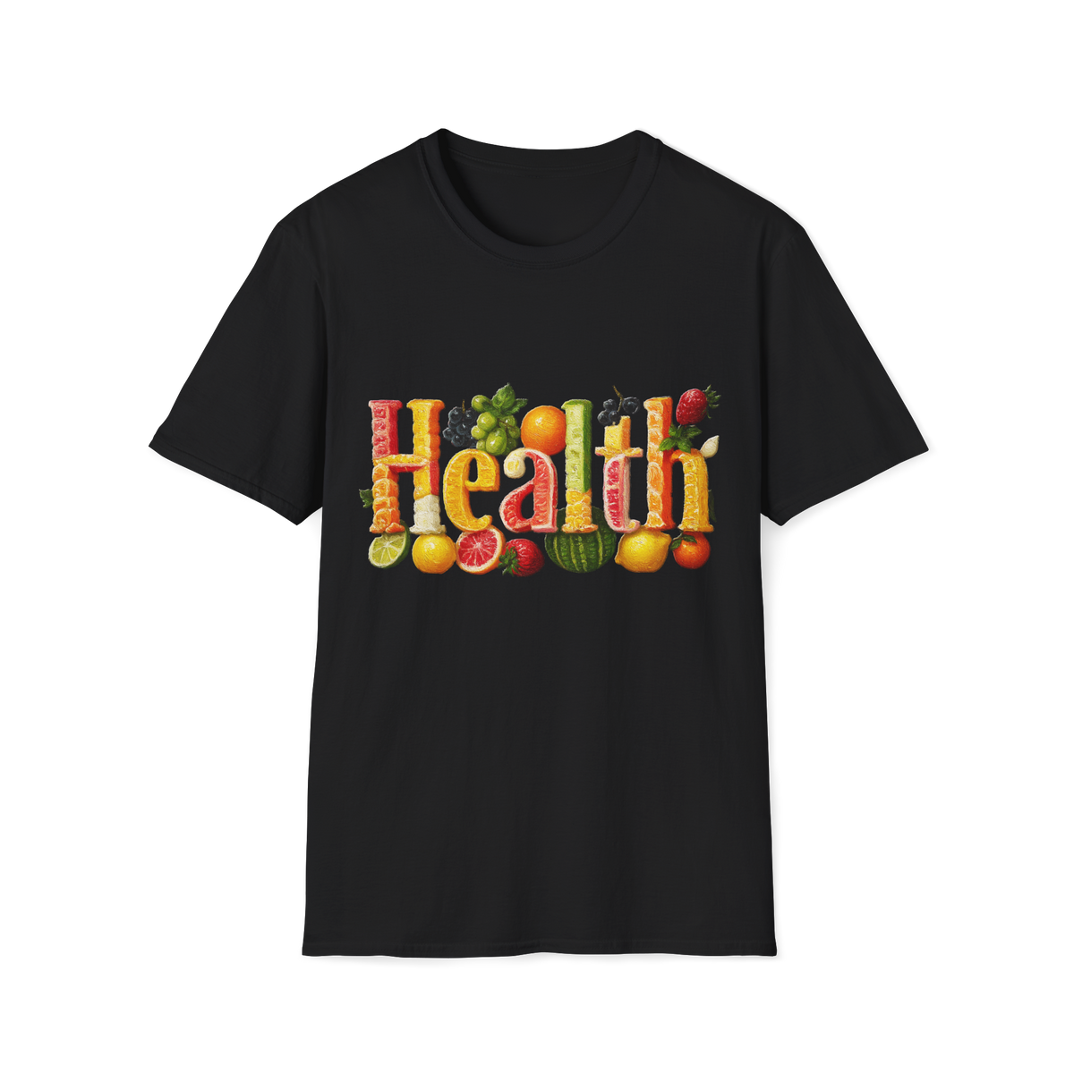 ⚕️ Health Typography Fruit T-Shirt | Healthy Lifestyle, Unisex, Colors ⚫🔵🔴🟡⚪