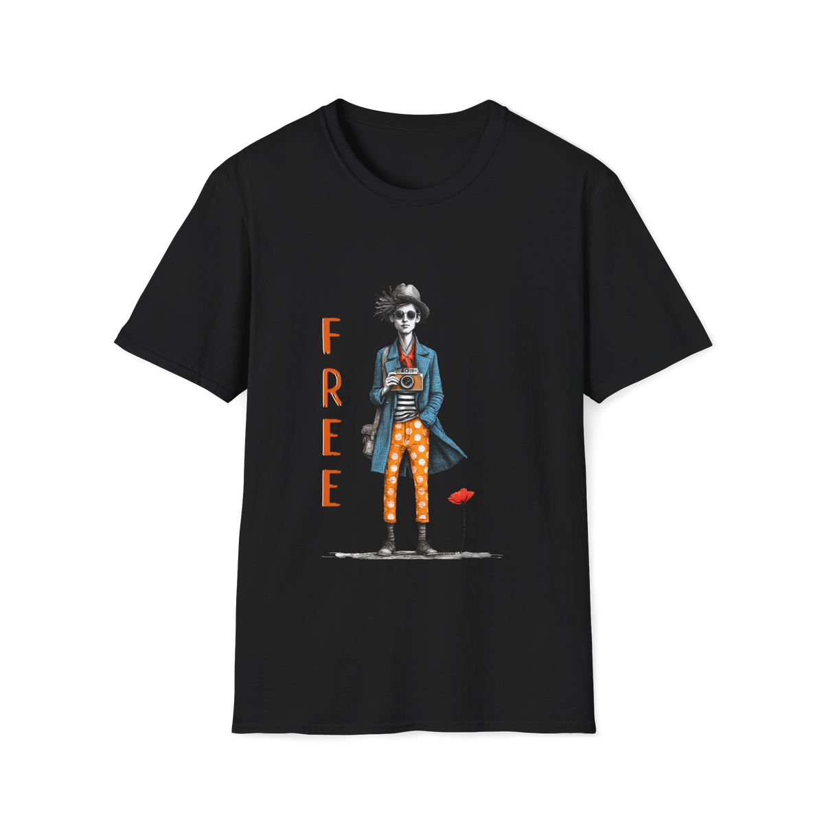 📷 Be "FREE" T-Shirt | Vintage Illustration, Unisex, Colors ⚫🔵🔴🟡⚪