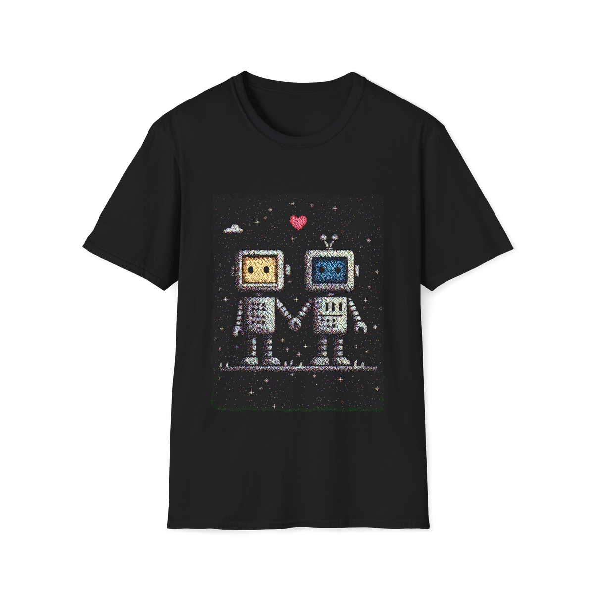 ❤️ Digital Love – Cute Robots in Love Graphic T-Shirt | Romance Tee, Unisex, Colors ⚫🔵🔴🟠🟡⚪