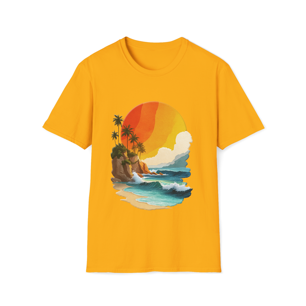 🌊 Ocean Sunset T-Shirt – Coastal Waves & Golden Horizon Graphic Tee, Unisex, Colors ⚫🔵🔴🟡⚪