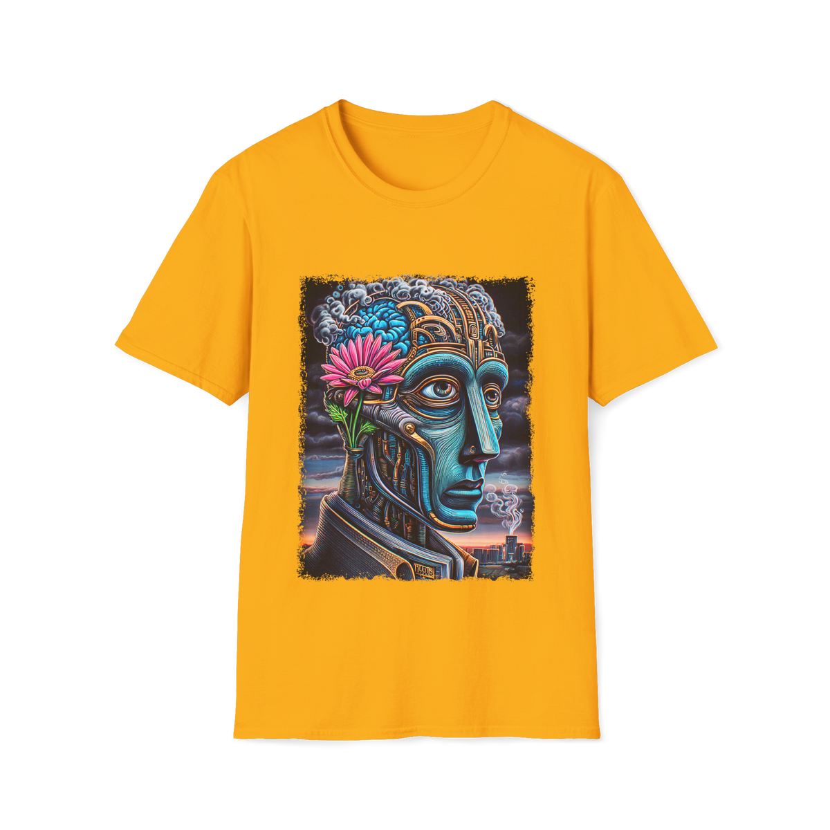 🖼️ Surreal T-Shirt – Mechanical Human Art, Unisex, Colors ⚫🔵🔴🟡⚪