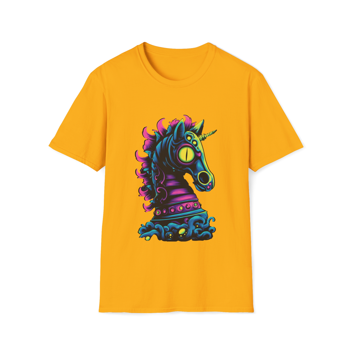 ♞ Psychedelic Horse Head T-Shirt – Trippy Colorful Stallion Graphic Tee, Unisex, Colors ⚫🔵🔴🟡⚪