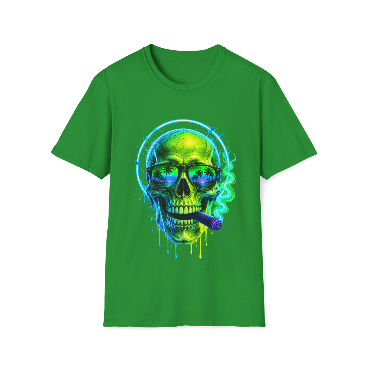 💀 Tropical Skull T-Shirt, Unisex, Colors ⚫🔵🔴🟢🟠🟡⚪