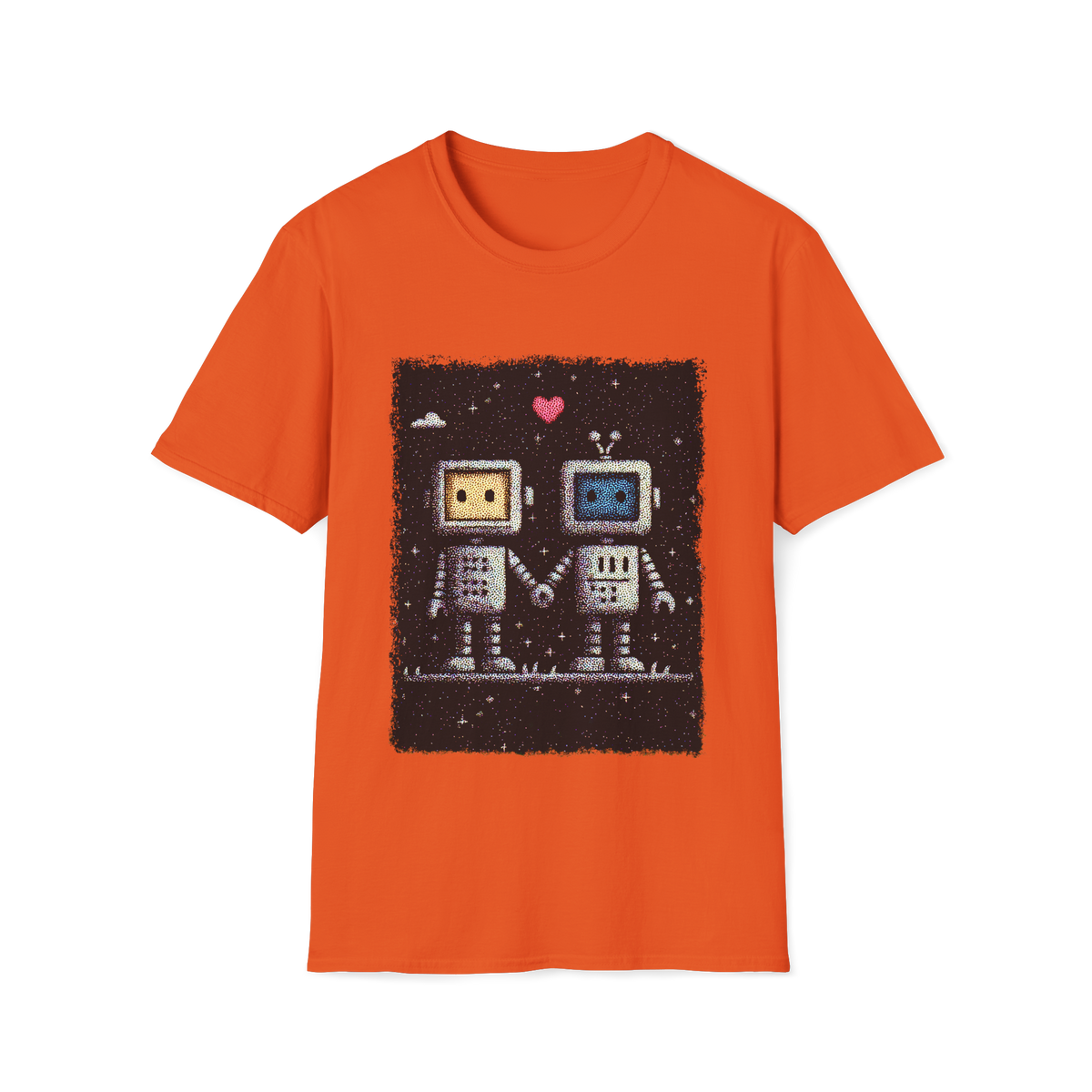 ❤️ Digital Love – Cute Robots in Love Graphic T-Shirt | Romance Tee, Unisex, Colors ⚫🔵🔴🟠🟡⚪